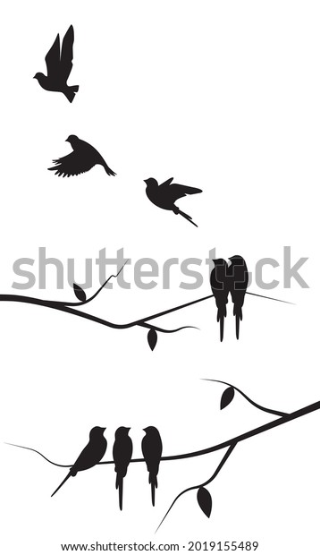 Flying Birds Silhouettes Trees Illustration Vector Stock Vector ...