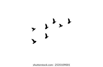 Silhuetas de aves voadoras e ilustração de vetor.