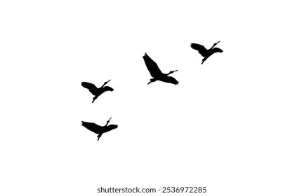 Silhuetas de aves voadoras e ilustração de vetor.