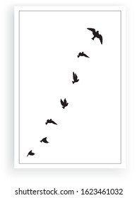 Flying birds silhouettes, vector. Synonym of freedom. Flying birds illustration isolated on white background. Wall decals, wall artwork, poster design. Scandinavian minimalist art design