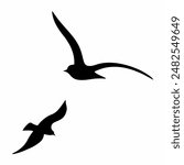Flying birds, two animals, black silhouette, abstract  sticker on house wall or glass, protect birds from impact vector symbol