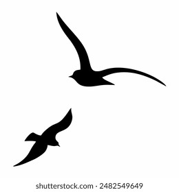 Fliegende Vögel, zwei Tiere, schwarze Silhouette, abstrakter Aufkleber an Hauswand oder Glas, Schutz der Vögel vor dem Aufprall Vektorgrafik Symbol