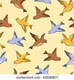 Flying birds of various colors