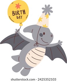 Flying Birthday Dinosaur Vektor-Illustration