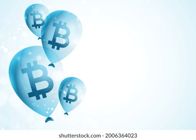 flying bitcoin balloons concept background