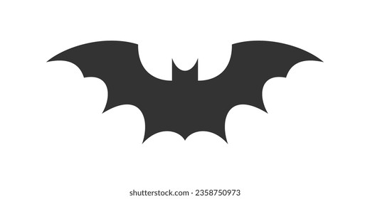 Flying black bat back view silhouette with open wings Halloween creature icon vector flat illustration. Creepy horror evil wild animal spooky night character dramatic horrible autumn holiday symbol
