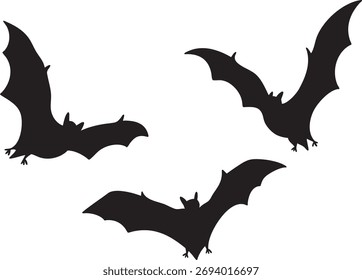 Ilustración aislada de la forma de la silueta del murciélago negro volador para el diseño de Halloween