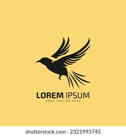 Icono de diseño del logo del pájaro negro volador vectores en fondo amarillo