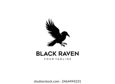 flying black crow silhouette vector illustration logo