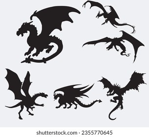 Flying Black Dragon Silhouette Collection.