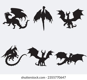 Flying Black Dragon Silhouette Collection.