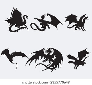 Flying Black Dragon Silhouette Collection.