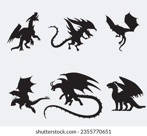 Flying Black Dragon Silhouette Collection.