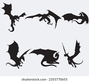 Flying Black Dragon Silhouette Collection.