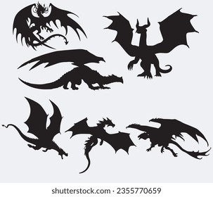 Flying Black Dragon Silhouette Collection.