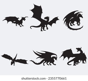 Flying Black Dragon Silhouette Collection.