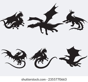 Flying Black Dragon Silhouette Collection.