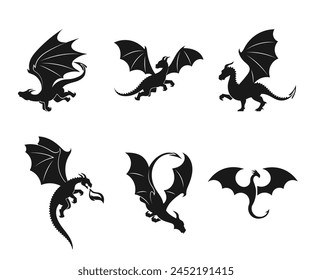 Flying Black Dragon Silhouette Collection japanese dragon set
