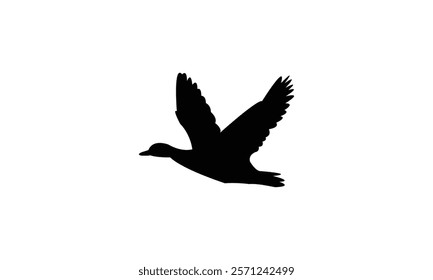 Flying Black Duck Bird Silhouette Design  And Vector Illustration. 