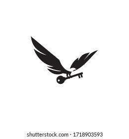 Flying black falcon is bringing key vector design template