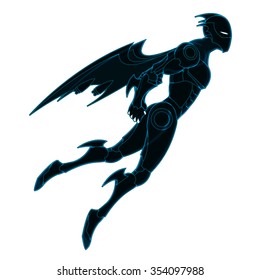 Flying Black Ninja Bad Guy Cartoon Vector