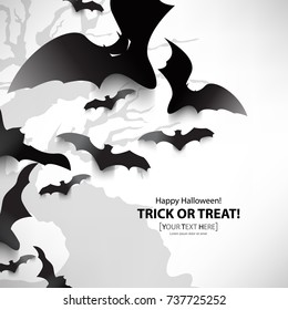 flying black paper bats. halloween trick or treat. eps10 vector