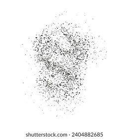 Flying black powder isolated on white background. Ground splash. Dust particles in motion. Vector illustration.