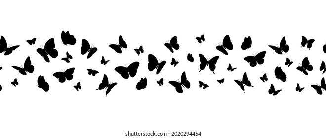 Silhouettes negras de mariposas sin fisuras, banner horizontal. Ilustración del vector
