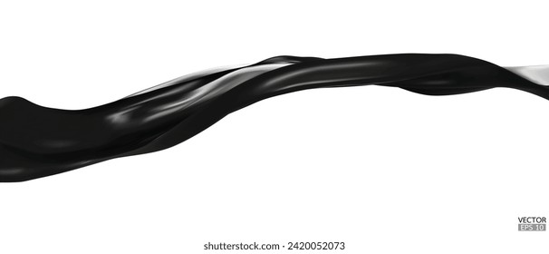 Flying black silk textile fabric flag background. Smooth elegant dark Satin Isolated on white Background for grand opening ceremony. Black curtain. 3d vector illustration