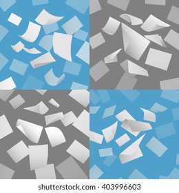 Flying blank paper sheets vector set. Blank paper, sheet paper fly, page papper document illustration