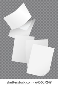 Flying blank papers isolated on transparent background vector illustration