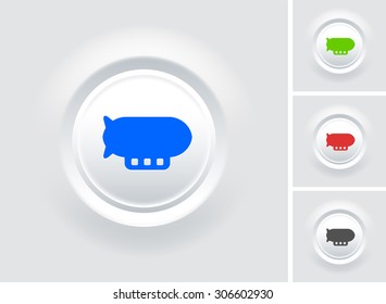 Flying Blimp on White Bevel Round Button
