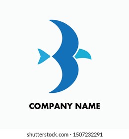 Flying blue bird vector logo design