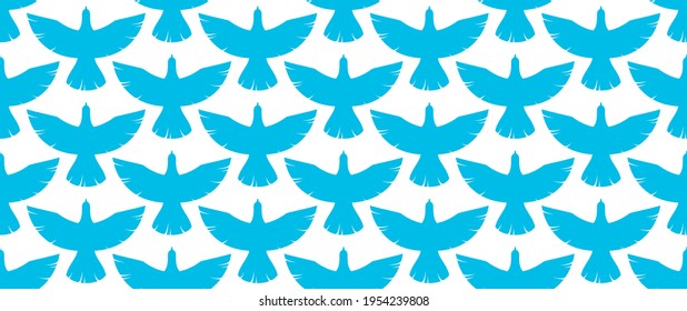 Flying blue birds seamless vector wallpaper, endless background pattern with doves in the sky, freedom eagle theme, beautiful picture.