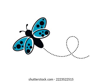 Flying blue butterfly logo with a flight path