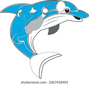 Flying blue dolphin logo template.Dolphin jump logo.dolphin vector
