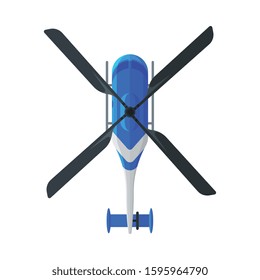 Flying Blue Helicopter, View from Above, Air Transport Vector Illustration