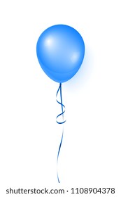 flying blue helium balloon for birthday party and other holidays on white background. vector realistic element for illustration, banner, poster, greeting card, flyer