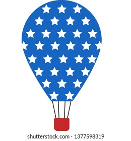 A flying blue hot air balloon with white stars symbolizing freedom of the usa. Flat simple icon for fourth of July celebration design.