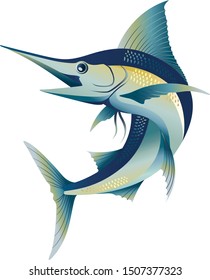 Flying Blue Marlin Sword Sail Fish Vector Illustration