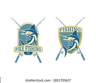 flying blue marlin sword sail fish badges logo, emblem vector illustration