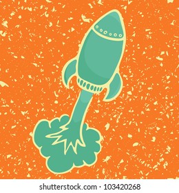 Flying blue rocket on the grunge background, vector illustration, eps10