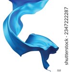 Flying blue silk textile fabric flag background. Smooth elegant blue Satin Isolated on white Background for grand opening ceremony. Flying blue silk vertical image. 3d vector illustration