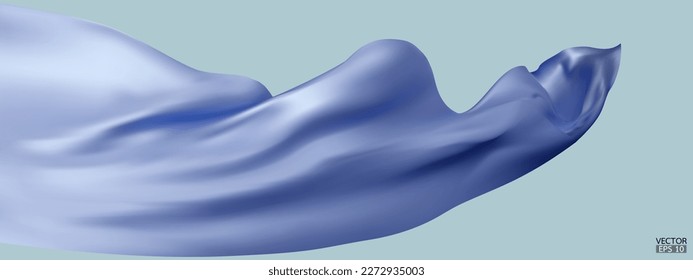 Fondo de la bandera de la tela textil de seda azul volante. Satin azul suave y elegante, aislado en azul Fondo para la gran ceremonia de inauguración. Cortina azul. Ilustración vectorial 3d.