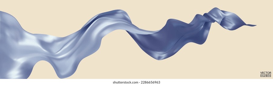 Flying blue silk textile fabric flag background. Smooth elegant blue Satin Isolated on bbeige Background for grand opening ceremony. Blue curtain. 3d vector illustration.