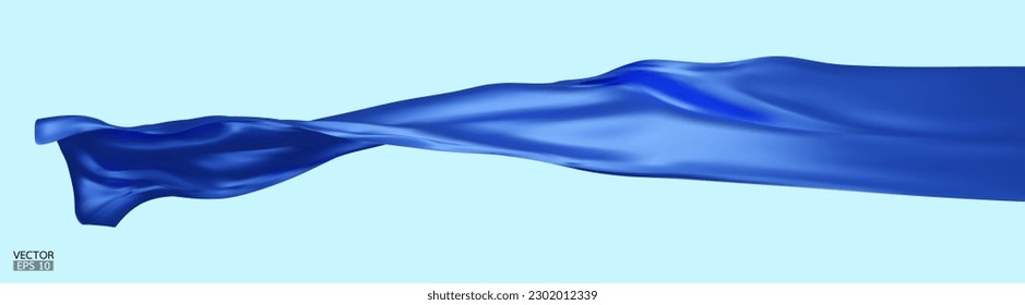 Fondo de la bandera de la tela textil de seda azul volante. Satin azul suave y elegante, aislado en azul Fondo para la gran ceremonia de inauguración. Cortina azul. 3.ª ilustración vectorial