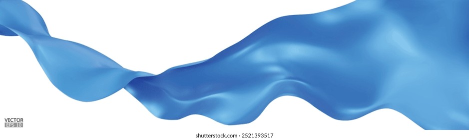 Fundo de bandeira de tecido têxtil de seda azul voador. Acetinado azul elegante suave isolado no fundo branco para grande cerimônia de abertura. Cortina azul. ilustração de vetor 3d