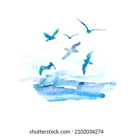 Gaviotas de color azul volador. Ilustración del vector