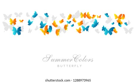 Flying blue and yellow butterflies.. Vector decoration element. Flying blue and yellow butterflies.