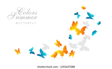 Flying blue and yellow butterflies. Vector design element.